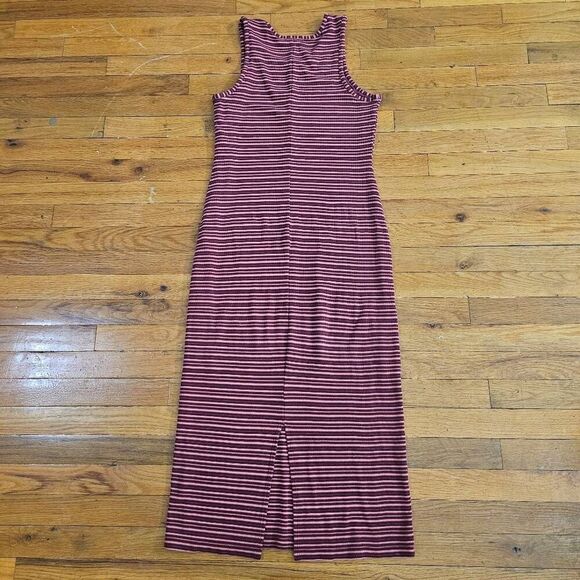 Marine Layer Lexi Rib Daytime Midi Dress Eclipse Auburn Stripe Fitted Size L - Picture 7 of 8
